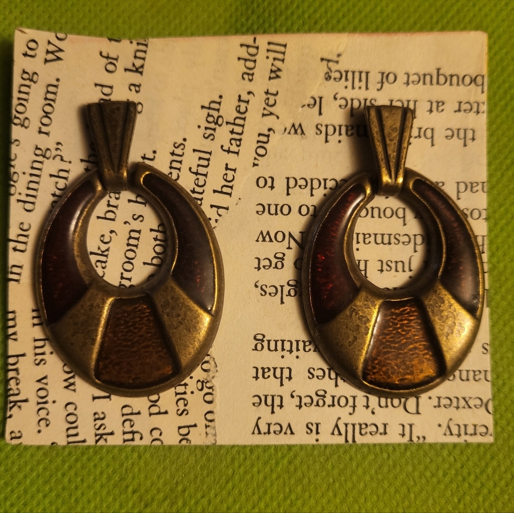 Vintage 1980s Brutalist Door Knocker Earrings Antique Bronze Post Back